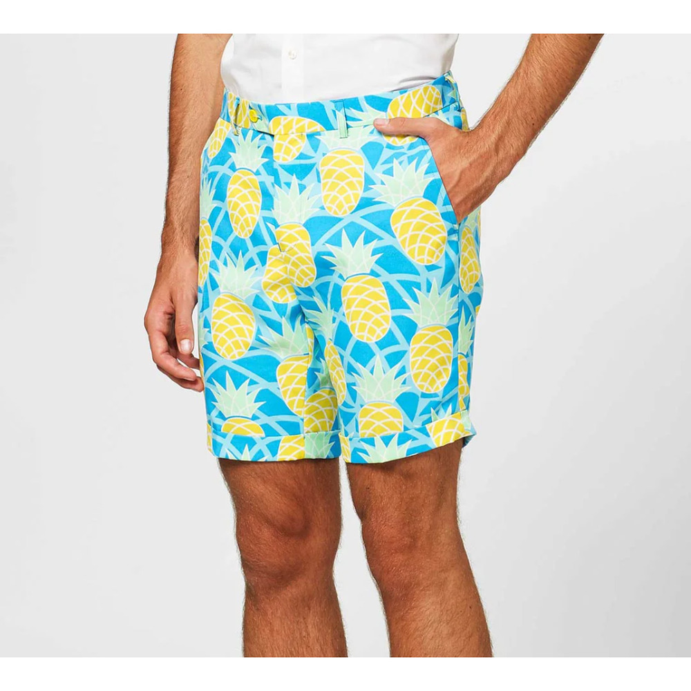 OppoSuits Pineapple Prince Men's Medium Shorts White Lotus Tropical Summer